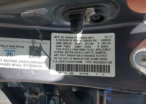 2017 Honda Civic Si из США, поврежденный, VIN 2HGFC1E52HH704088